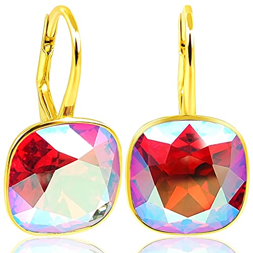 Nobel 925 Ohrringe Gold Pink Rot Swarovski Kristalle - kurze Ohrhänger Light Siam Shimmer von Nobel