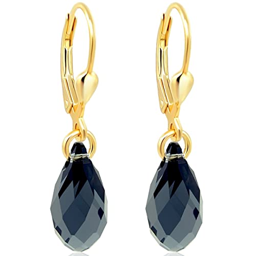Ohrringe Gold Schwarz Tropfen Marken Kristalle 925 Sterling Silber NOBEL SCHMUCK von Nobel