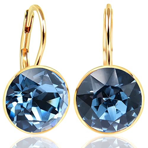 Ohrringe Gold Kristall Blau kurze Ohrhänger gold rund Denim Blue NOBEL SCHMUCK von Nobel