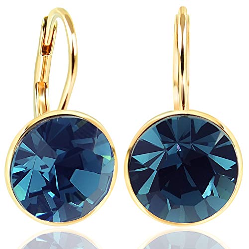 NOBEL SCHMUCK Ohrringe Gold Blau mit Markenkristallen 925 Sterling - schlicht modern von Nobel