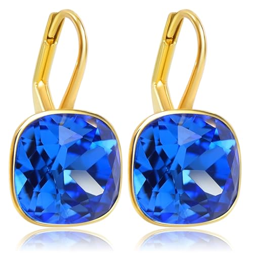 NOBEL SCHMUCK Ohrringe Gold Blau Kristalle 925 Silber Ohrhänger minimalistisch von Nobel