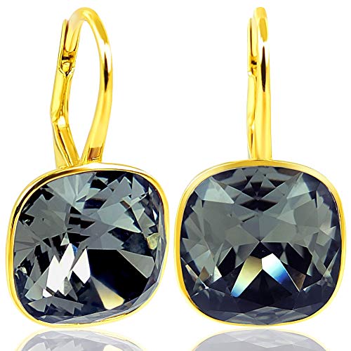 Ohrringe Gold Kristalle Ohrhänger Schwarz Gold Klappverschluss NOBEL SCHMUCK von Nobel