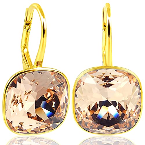 Gold Ohrringe Silber 925 Orange Kristalle Light Peach hängend NOBEL SCHMUCK von Nobel