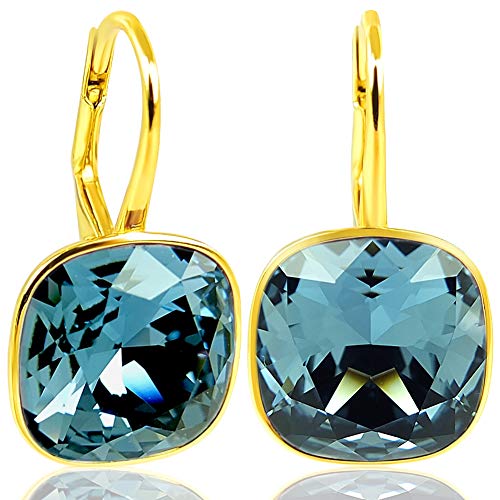 Ohrringe Blau 925 Silber Gold Auflage Marken Kristalle Denim Blue Ohrhänger kurz NOBEL SCHMUCK von Nobel