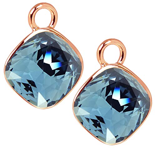 Nobel Rosegold Charm Anhänger 2 Stück 925 Sterling Silber Blau Markenkristalle SCHMUCK® von Nobel