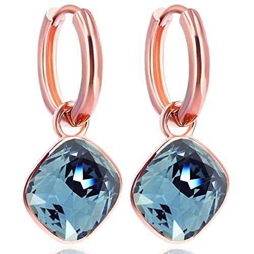 Rosegold Creolen Blau Charm Anhänger Swarovski Kristalle Ohrringe 925 Sterling NOBEL SCHMUCK von Nobel