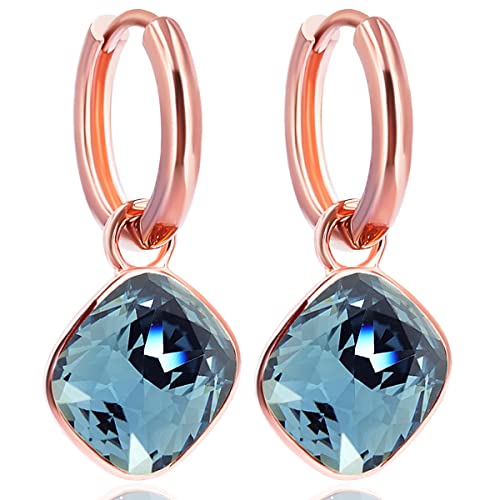 Rosegold Creolen Blau Charm Anhänger Markenkristalle Ohrringe 925 Sterling NOBEL SCHMUCK von Nobel