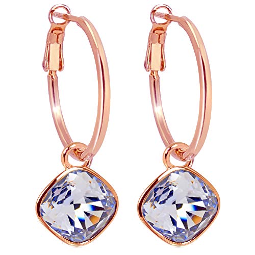 Rosegold Creolen Lila Charm Anhänger Markenkristalle Ohrringe 925 Sterling NOBEL SCHMUCK von Nobel