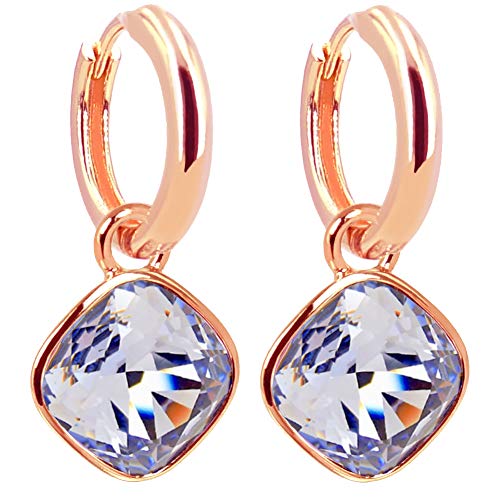 Rosegold Creolen Lila Charm Anhänger Markenkristalle Ohrringe 925 Sterling NOBEL SCHMUCK von Nobel