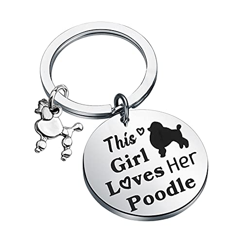 Bauna Pudel Mädchen Liebhaber Geschenk Pudel Mama Schlüsselanhänger mit Pudel Charm Dieses Mädchen liebt ihren Pudel Besitzer Geschenk für sie, 3.0*3.0cm, Metall, von nobrand