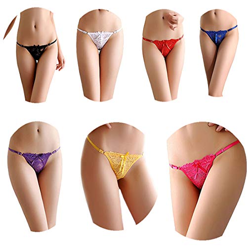 HTRUIYATY 7er-Pack Damen Tanga Semitransparente Spitze Einstellbare Slip Damen Bowknot Bänder Nahtloser Tanga-Mehrfarbig von HTRUIYATY