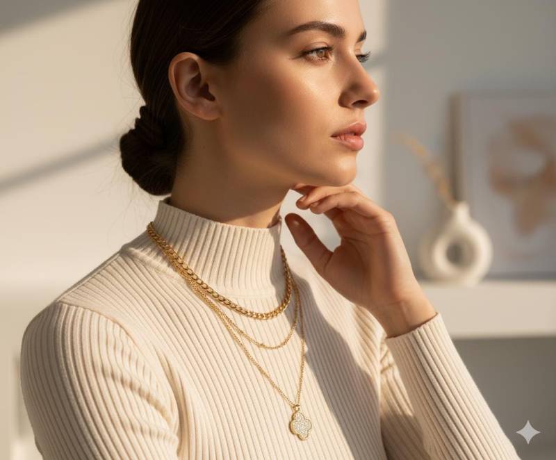 Vergoldete Halskette Aus Messing Mit Zirkonia-Kleeblatt-Anhänger - Eleganter Handgefertigter Schmuck von nocaJewelry