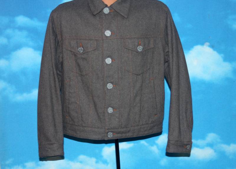 Armani Jeans Recycling Wolle Denim Stil Jacke Grau Big Button Made in Italy von nodemo