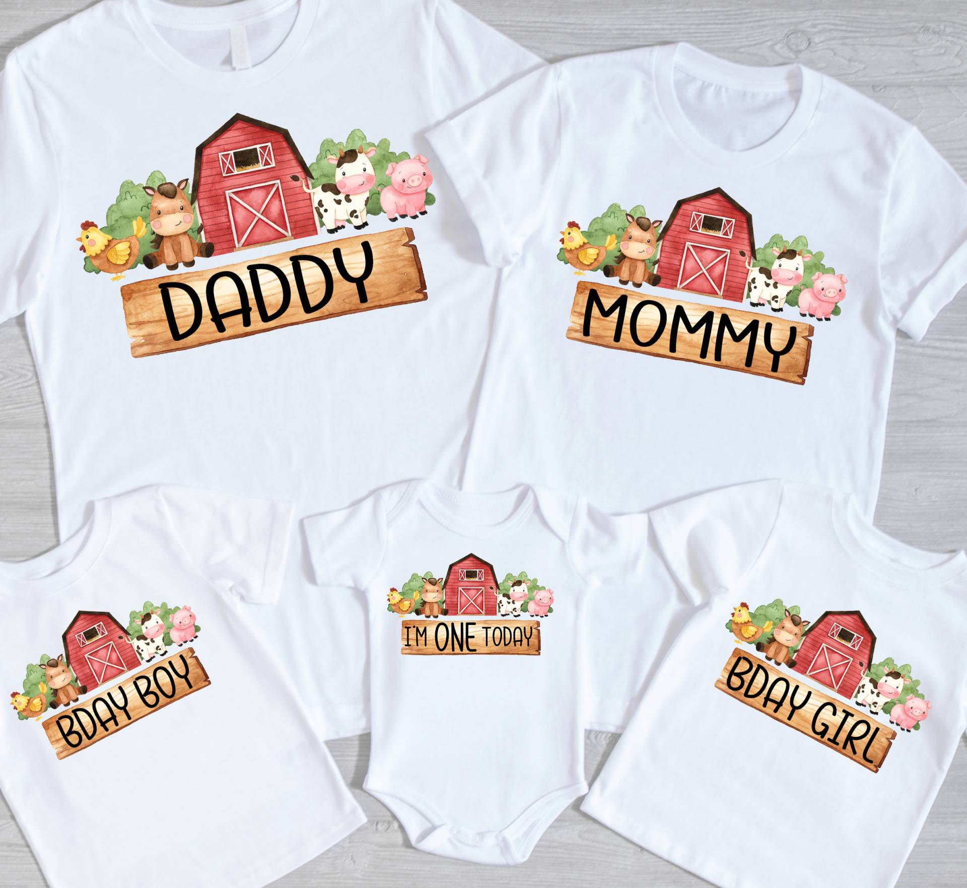 Passende Familien T-Shirts Zum Geburtstag - Ein Süßes Geschenk Für Mama, Papa, Mädchen Oder Junge, Barnyard Geburtstagskind, Babyparty-Shirts von noellebydesign