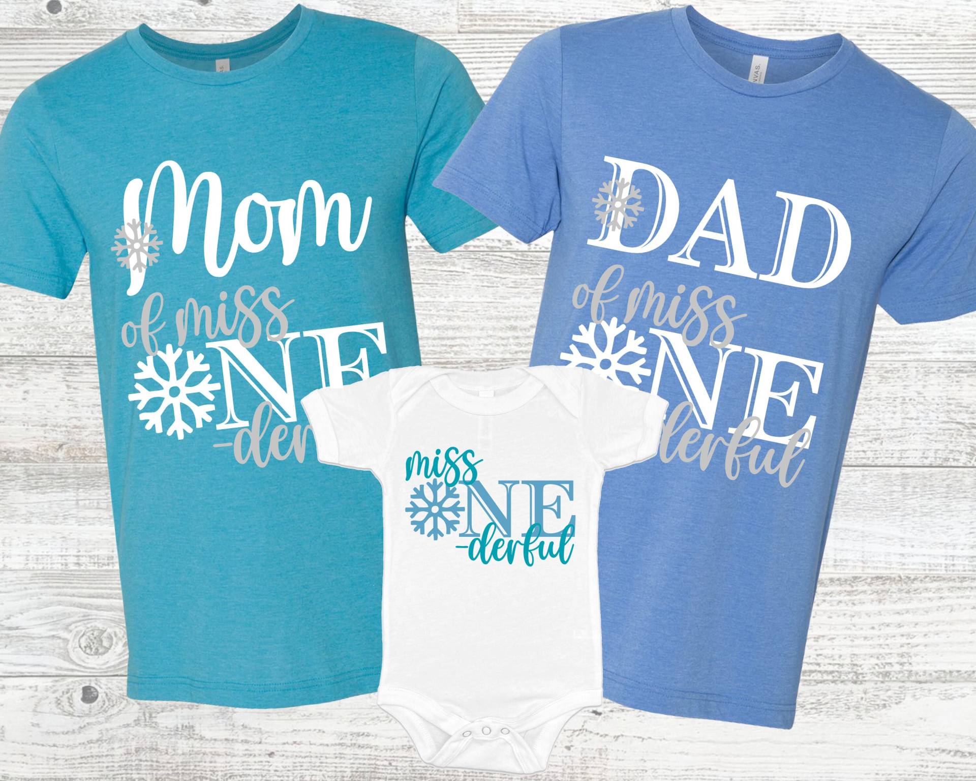 Blau, Aqua Und Silber Schneeflocke 1.geburtstag Shirts - Winter Onederland Mädchen, Mama Papa Oma Schwester, Blaue Schneeflocke, Schnee Viel Spaß von noellebydesign