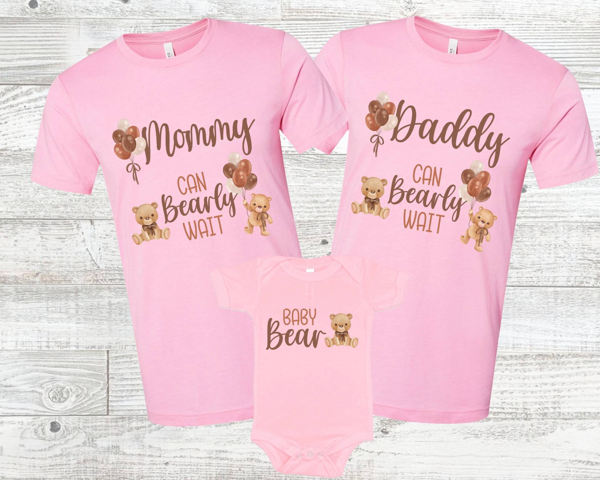 Kann Rosa Babyparty-Shirts Warten - Mädchen Babyparty, Mama Papa Oma Bruder, Baby Bär, Braunbär Babyparty von noellebydesign