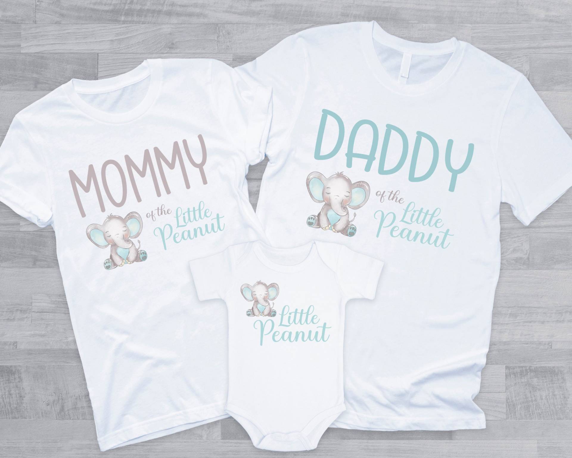 Elefant Familie T-Shirts Für Jungen-Babyparty - Kleine Erdnuss, Blauer Elefant, Mama Papa Oma Opa Schwester Tante, Babyparty-Shirts Junge von noellebydesign