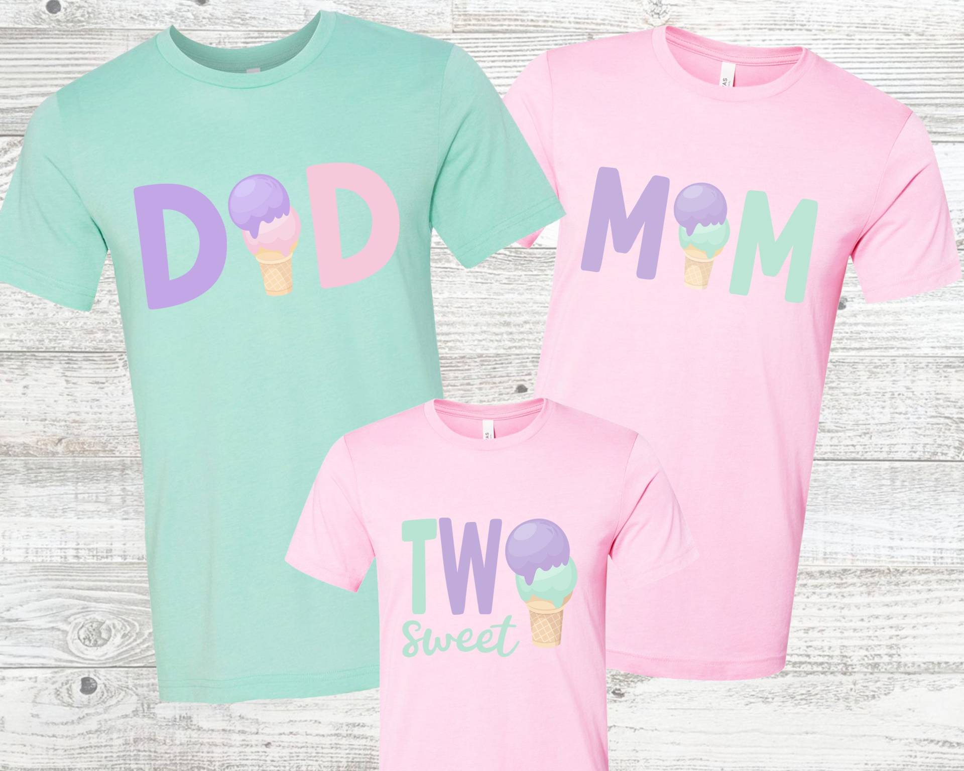 Eis Am 2. Geburtstag Passende Familien Shirts - Zwei Süße Geburtstagskinder, Shirts, Mama Papa Nana, Pastell von noellebydesign