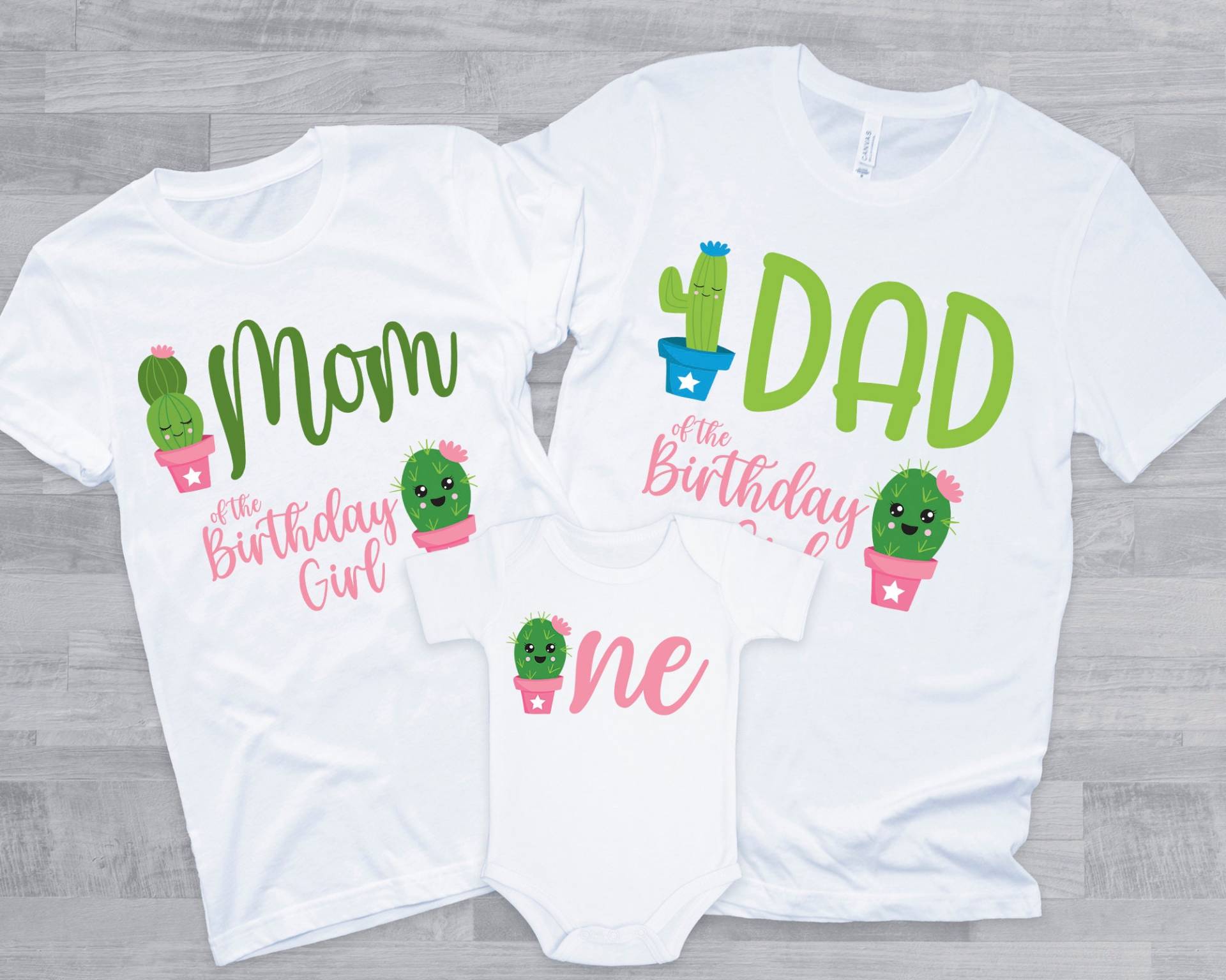 Kaktus Familie T-Shirts Für Ihre 1. Geburtstagsfeier - Rosa Geburtstagskind, Mama Papa Nana Tante Bruder, Erste Fiesta Geburtstag, Eins von noellebydesign