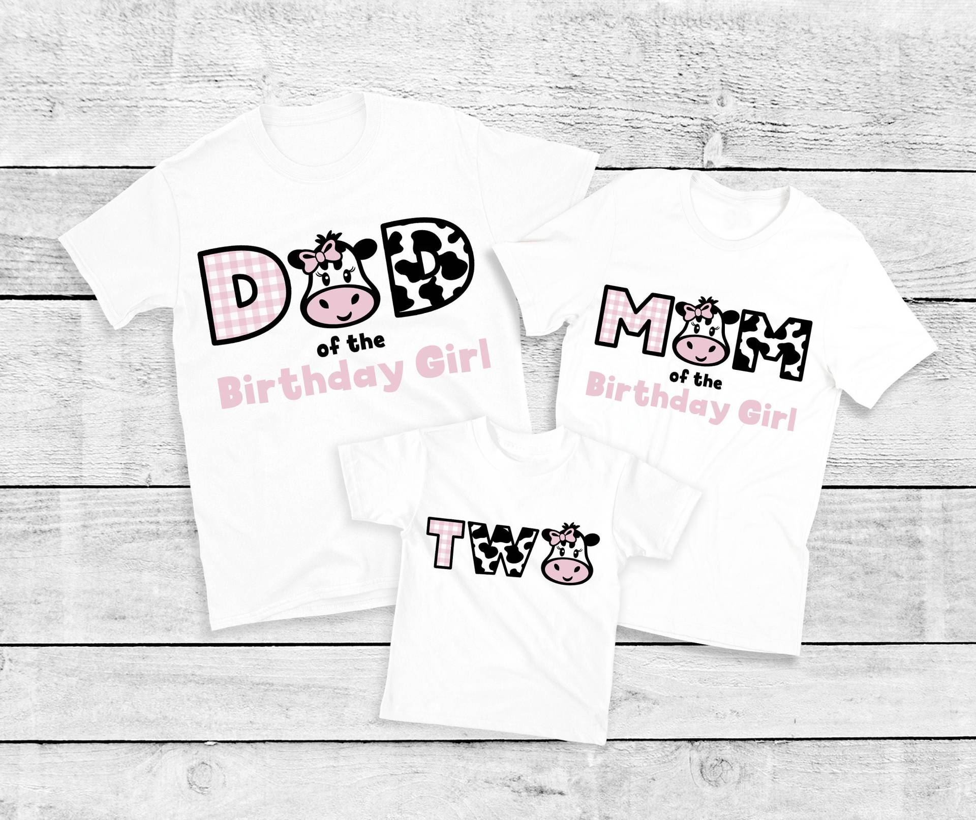 Kuh Zwei Geburtstag Mit Passenden Familien T-Shirts - Rosa 2 Mädchen, Mama Papa Nana Tante, Zwei Body, Barnyard Geburtstagskind von noellebydesign