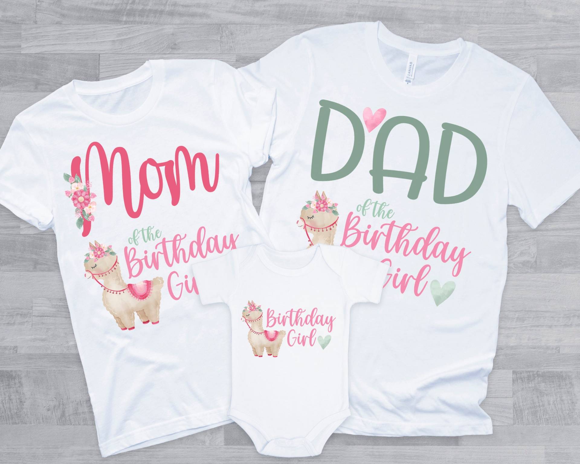 Lama Fiesta Geburtstags-Familien-Shirts - Geburtstagskind, Mama Papa Nana Bruder Tante, Kaktus, Rosa Grün von noellebydesign