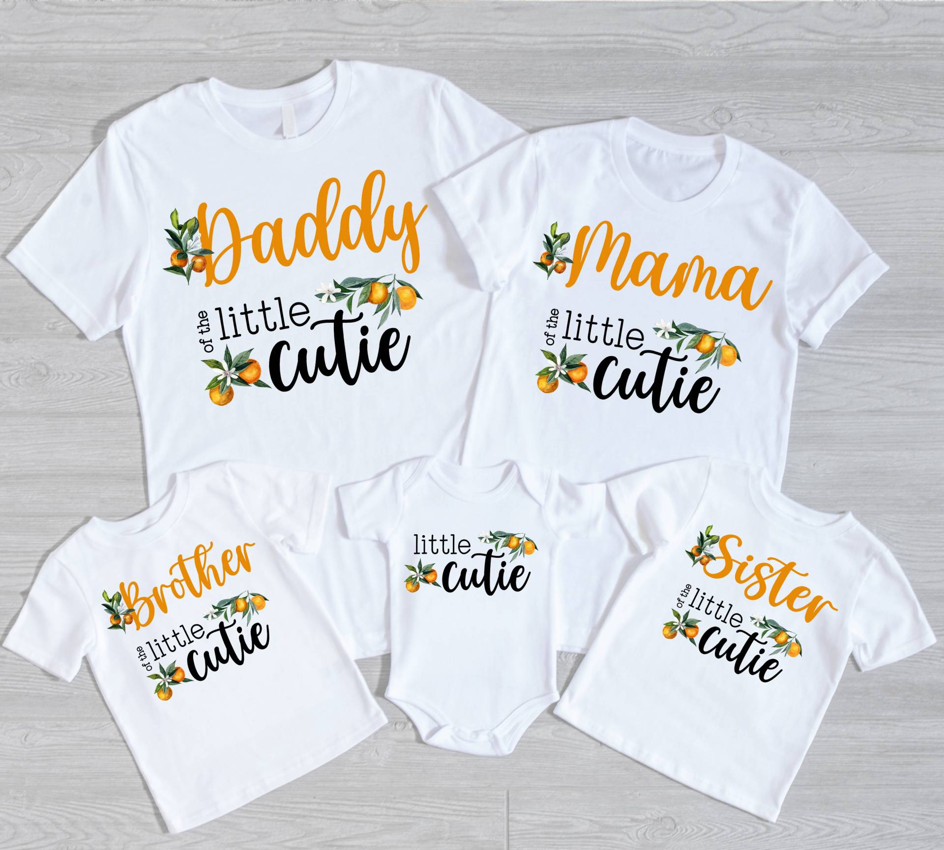 Little Cutie Familie T-Shirts Für Baby Shower Oder Geburtstagsfeier - Clementine Orangen, Süßes Geburtstagskind, Kleine Unterwegs von noellebydesign