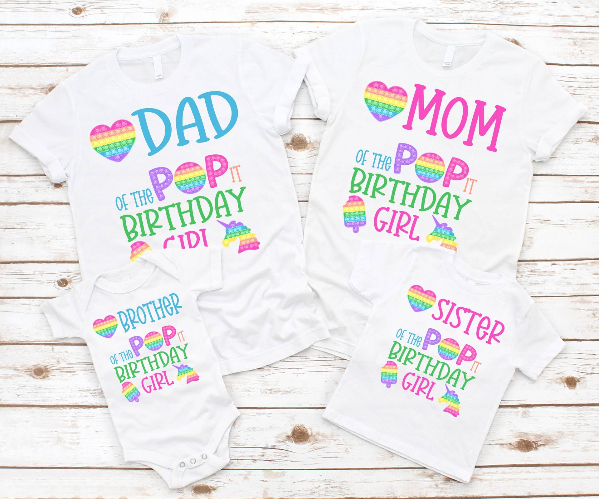 Pop It Geburtstagsfamilie Shirts - Pastell Regenbogen, Figuren Spielzeug, 2. 3. 4. 5. 6. 7. 8. 9. Geburtstag, Pop Party, Geburtstagskind Shirt von noellebydesign