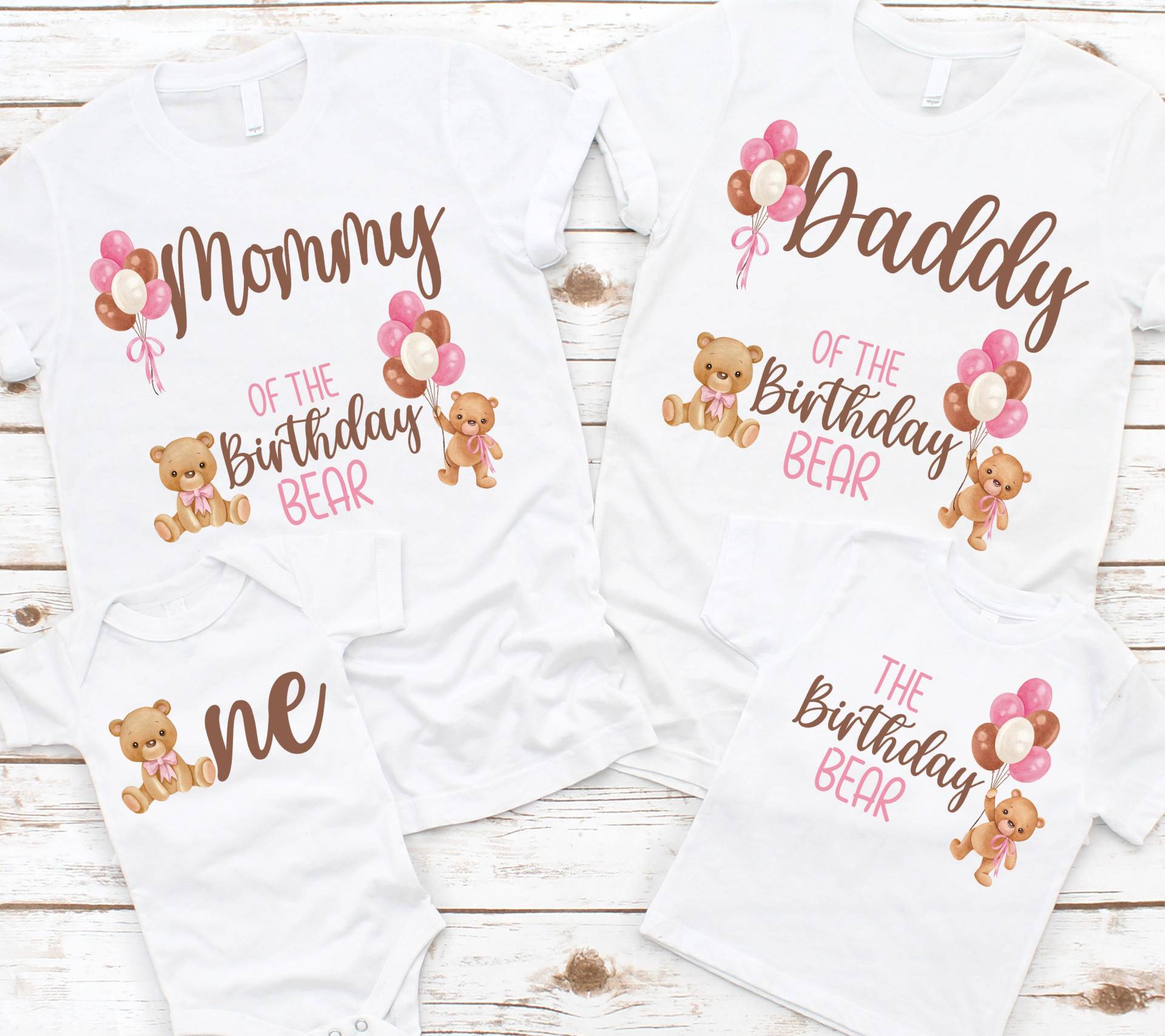 Teddybär Geburtstags-Shirts Für Familie - 1. Geburtstag Mädchen, Mama Papa Oma Bruder, Babybär, Rosa Bär Geburtstag, Geburtstagsparty von noellebydesign