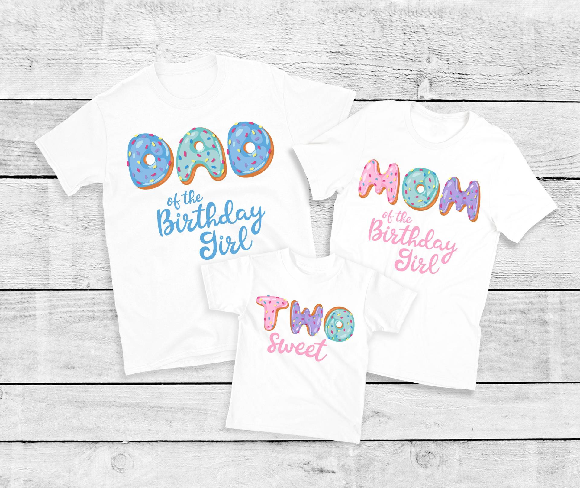 Zwei Süße Donut Familie T-Shirts Für Ihre 1.geburtstagsfeier - Aufwachsen, 2. Geburtstag Mädchen, Mama Papa Nana Bro Schwester Tante von noellebydesign