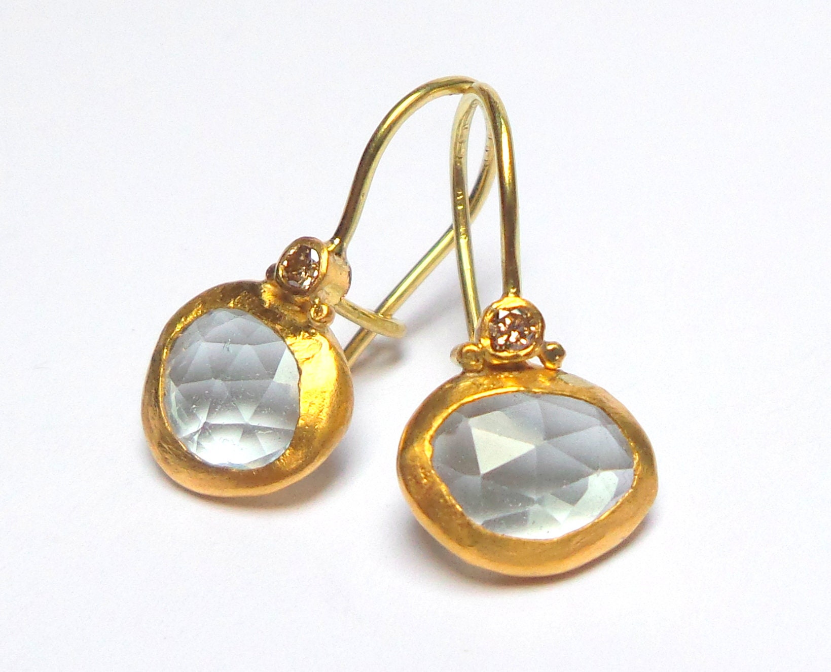 Blautopas Ohrringe - Gold 24K Diamanten Baumeln Kostenloser Versand von nogaseeds