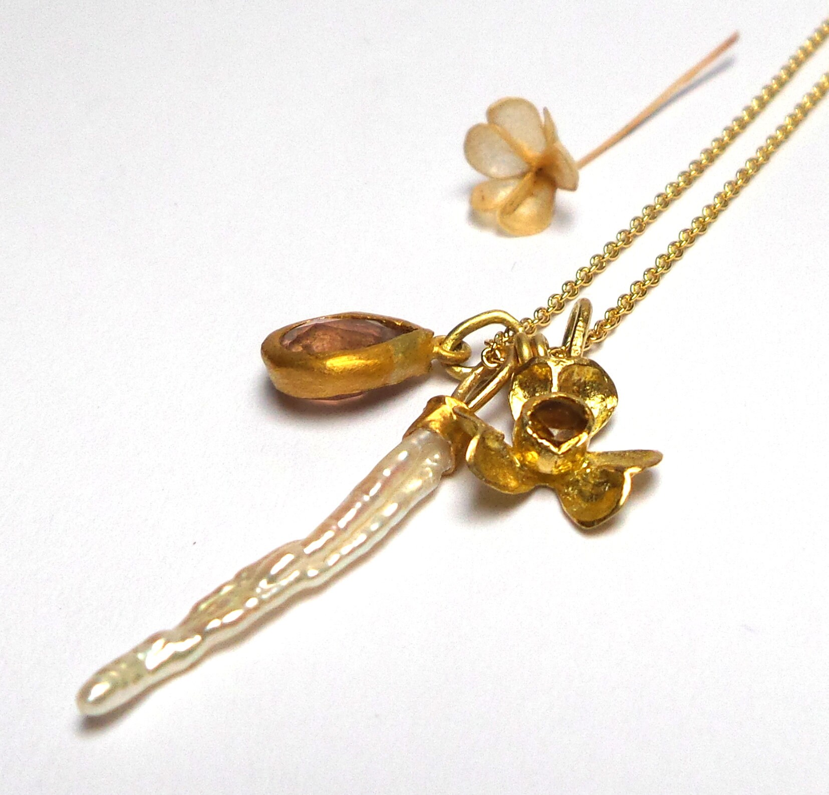 Blumen Anhänger - Perlen Topas Gold 24K 18K Halskette Kostenloser Versand von nogaseeds