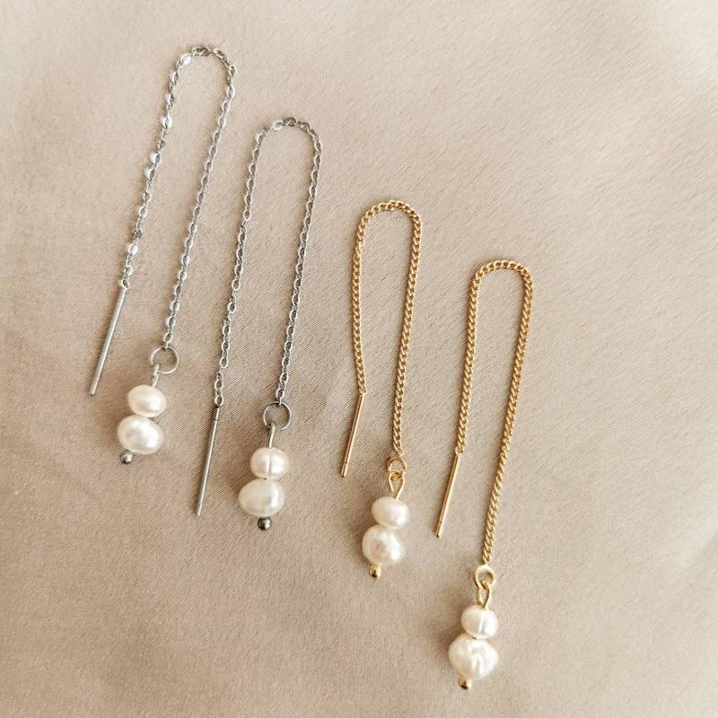 Nohea | 1 Ohrring Mix & Match - Fädelohrringe in Gold/Silber Mit Süßwasserperlen Fadenohrringe, Perlmutt, Goldplated, Hänger, Einfädler von noheajewellery