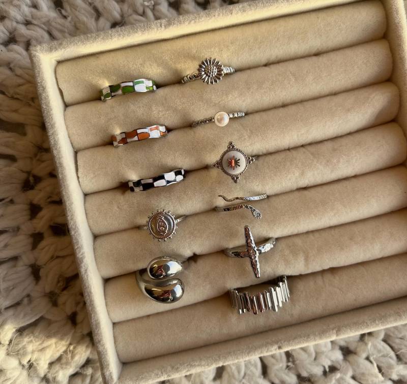 Nohea | Statement Ringe in Silber, Größenverstellbar, Schachbrett Muster, Schlange, Minimalistisch von noheajewellery