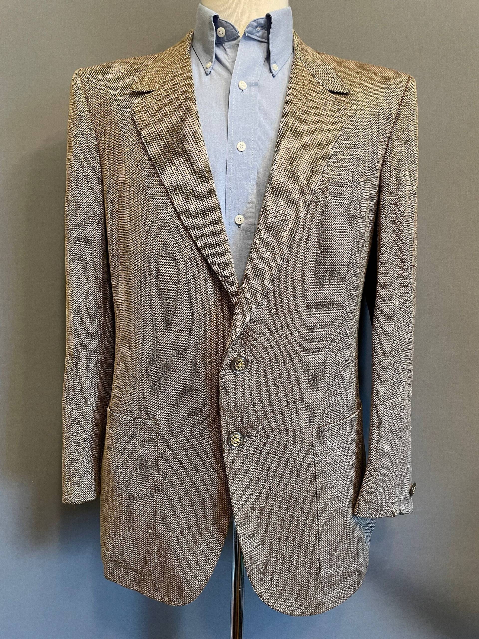 C1980S Braun + Tan Herren Strukturierte 2-Knopf Blazer - Größe 42 von noiseofcarpet