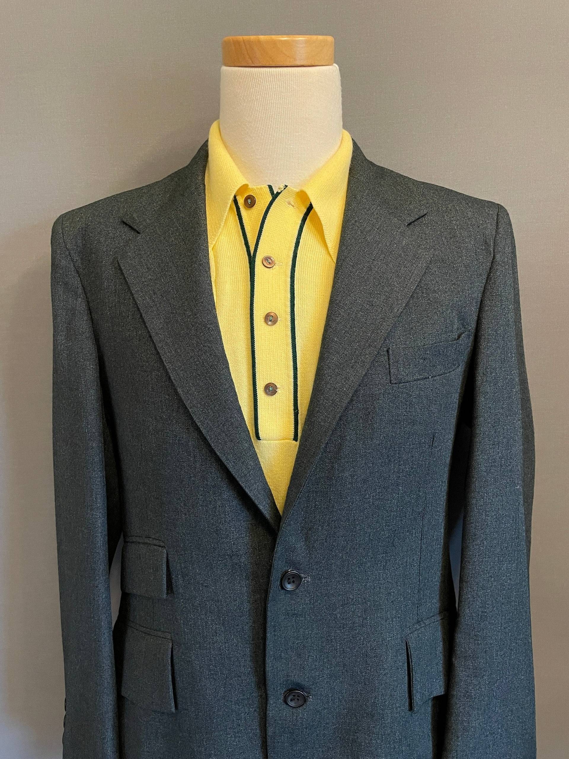 Levi Es Panatela Herren 2 Knopf Blazer in Grau/Blau 1970Er Jahre - Größe 38 von noiseofcarpet