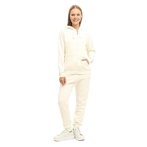 nolihoo Damen Trainingsanzug Sportanzug Jogginganzug Hausanzug Kuschelig Set mit Reißverschluss, Taschen und Kapuze 2 Teilig M Ecru von nolihoo