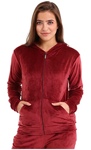 nolihoo Hausanzug Damen Trainingsanzug Sportanzug Jogginganzug Freizeitanzug Set Velours Weich Kuschelig Nicki mit Reißverschluss 2 Teilig für Indoor Outdoor L Weinrot von nolihoo