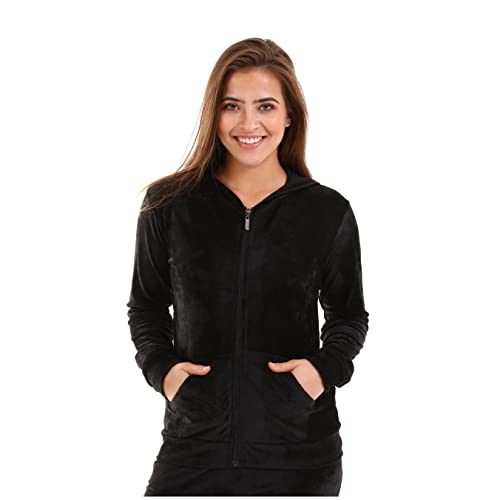 nolihoo Hausanzug Damen Trainingsanzug Sportanzug Jogginganzug Freizeitanzug Set Velours Weich Kuschelig Nicki mit Reißverschluss 2 Teilig für Indoor Outdoor S Schwarz von nolihoo