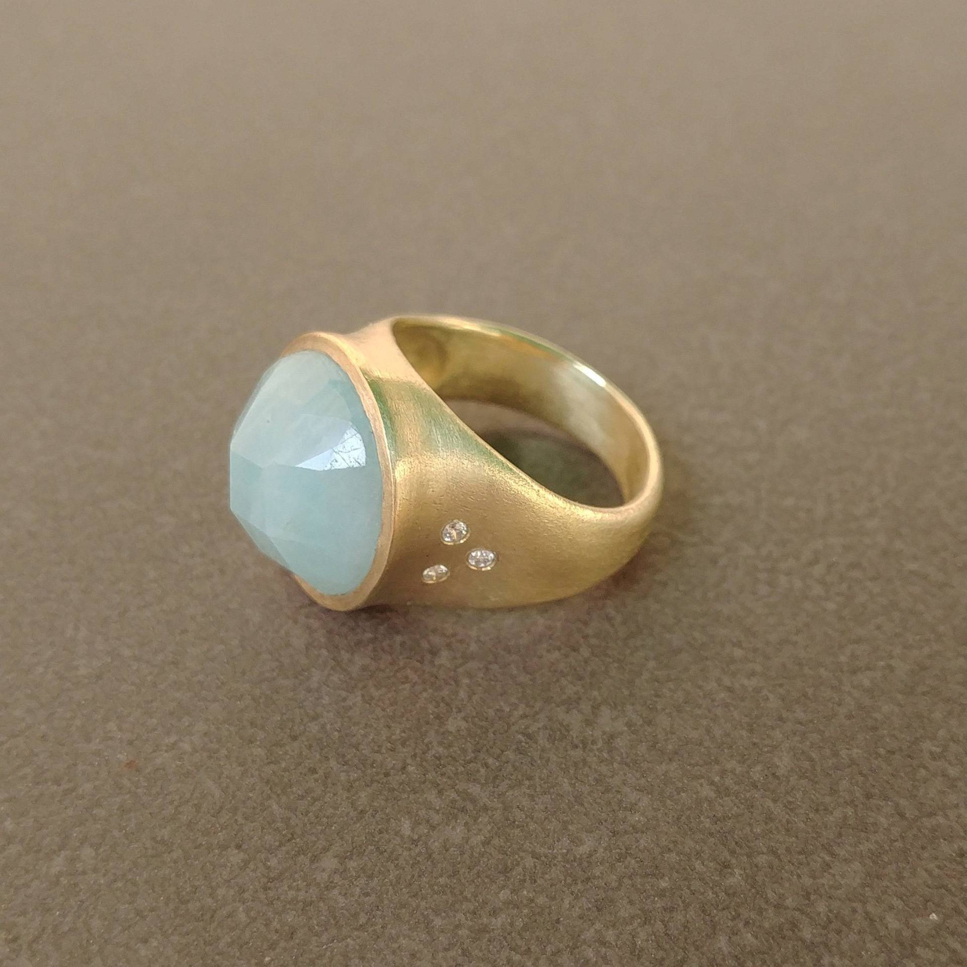 14K Gold Großer Aquamarin Ring, Diamanten Cocktail Alternative Verlobung von nomikaufmanjewelry