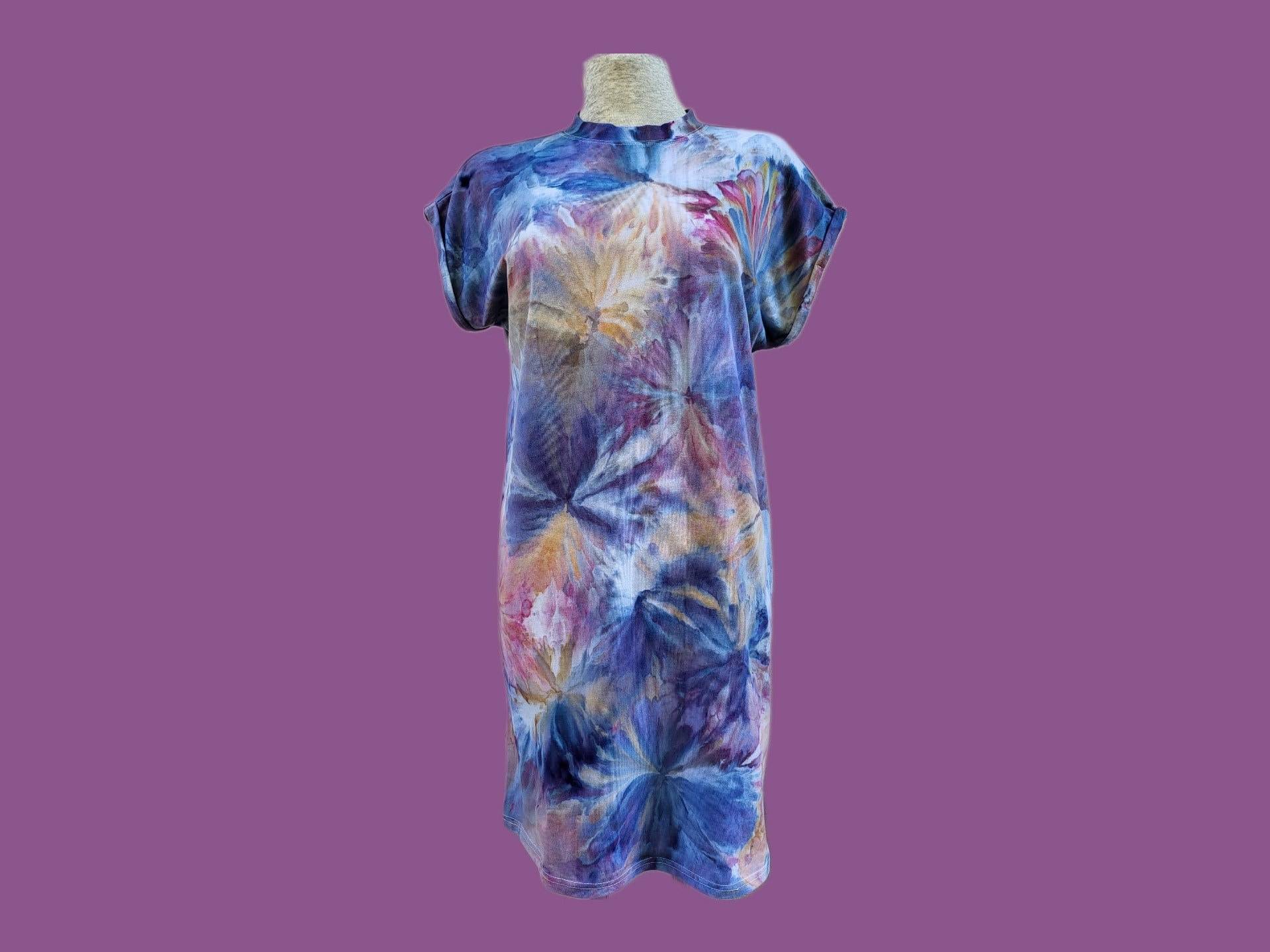 Tie Dye Strandkleid Blau Und Pink Größe M Batik Kleid Baumwolle Ice Sommerkleid von nomimikriberlin