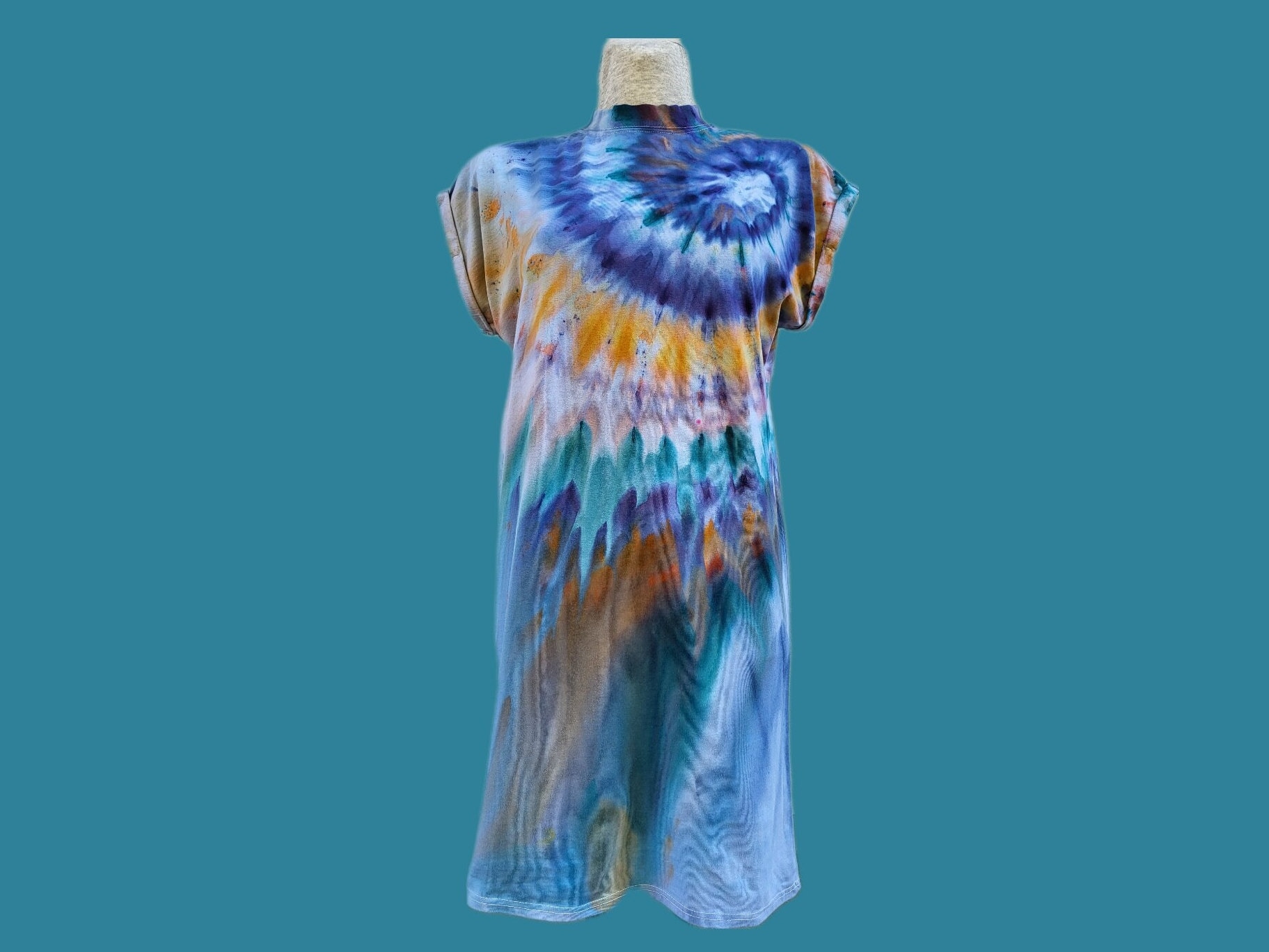 Blau Und Gelbes Batik Kleid Größe M Baumwolle Ice Dye Sommerkleid Tie Strandkleid von nomimikriberlin