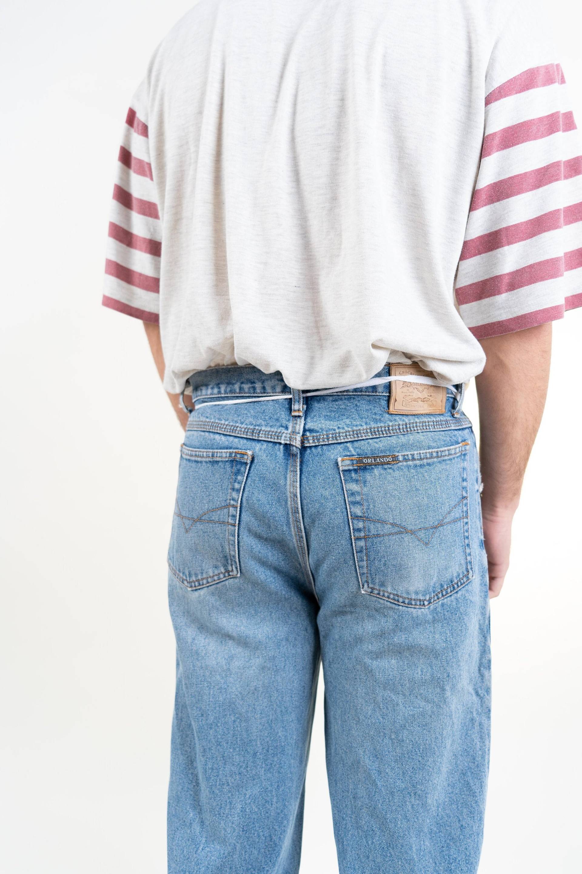 80S Vintage Denim Jeans Pants Regular Fit Waist 36 Size L Light Blue Wash Original Pair Of Gender Neutral Second Hand von nonaClothingVintage