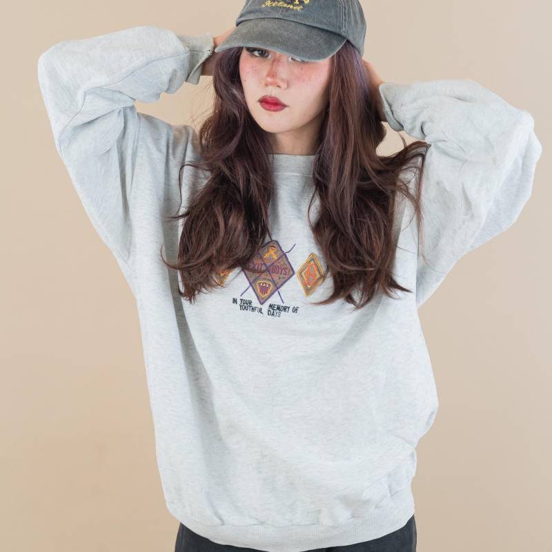 80S Vintage Grey Colleague Jumper Logo Imprint in The Fron Size L - Xl Oversized Cotton Blend Gender Neutral von nonaClothingVintage