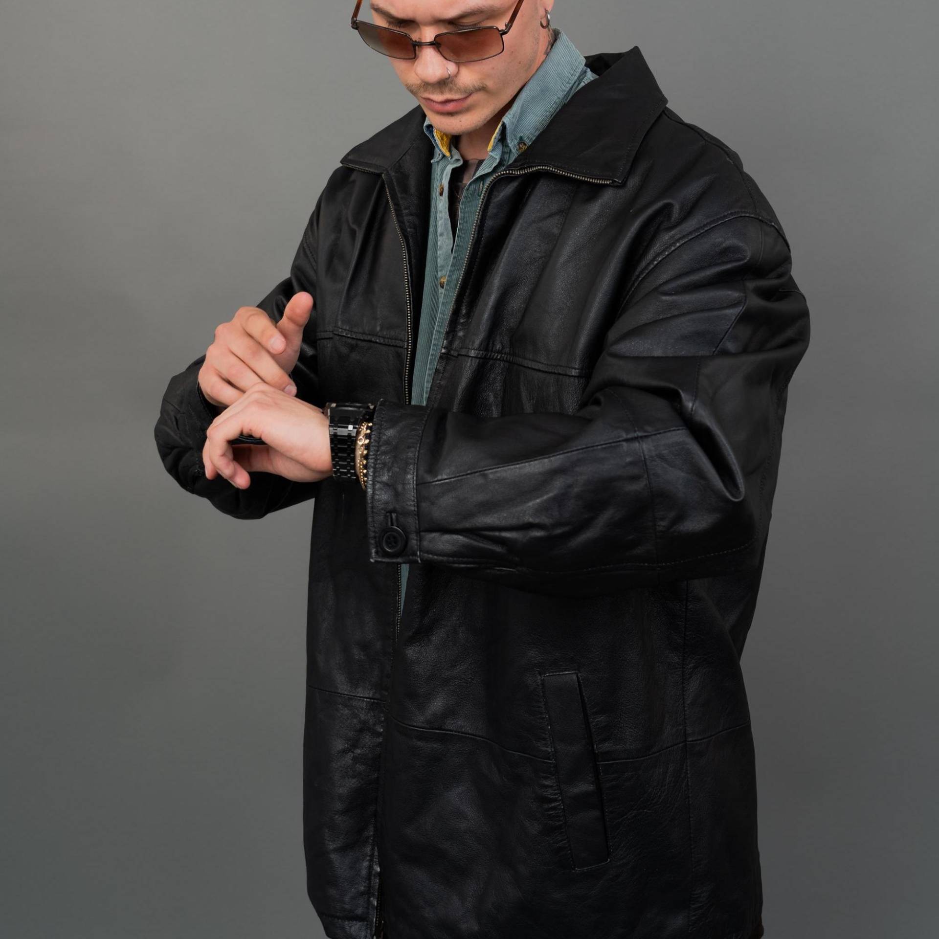 80S Vintage Leather Jacket | Casual Oversized Zip-Up Man Size Xl Gender Neutral Grunge Aesthetics von nonaClothingVintage