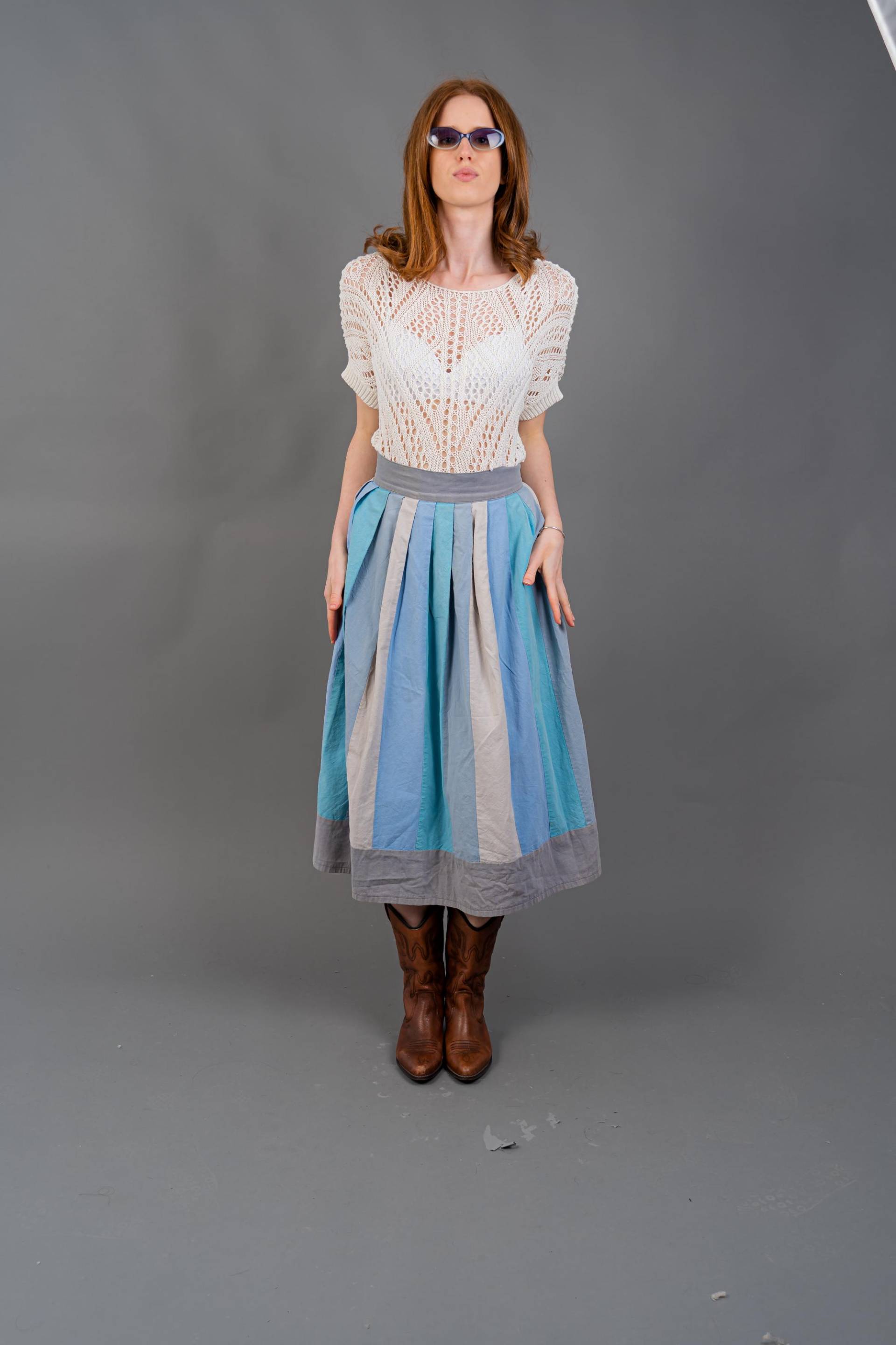 90S Vintage Maxi Skirt in Blue Striped Tones - Whimsy Witchcore Fairy Core Style | Cottagecore Aesthetic Size M Boho Festival Essential von nonaClothingVintage