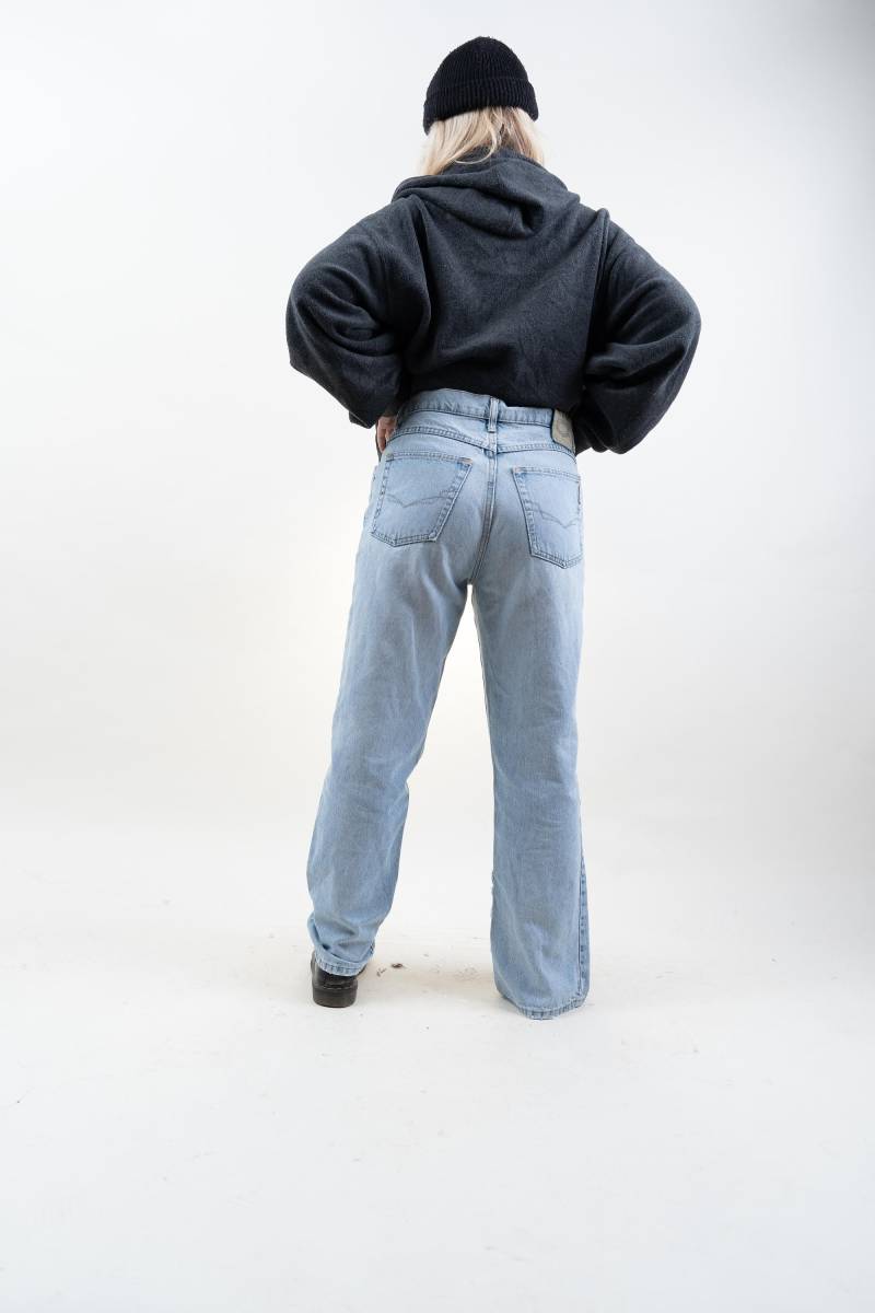 Size L 80S Vintage His Denim Jeans Pants Regular Fit Waist 34 Light Blue Wash Original Pair Of Gender Neutral Second Hand von nonaClothingVintage