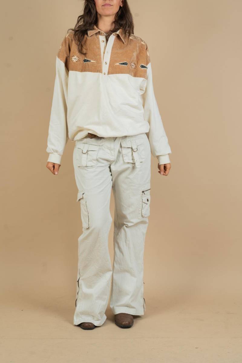 Size M/L Vintage Army Cargo Pants Beige Trousers 80S Gender Neutral Many Pockets 90S Aesthetic Y2K Second Hand von nonaClothingVintage