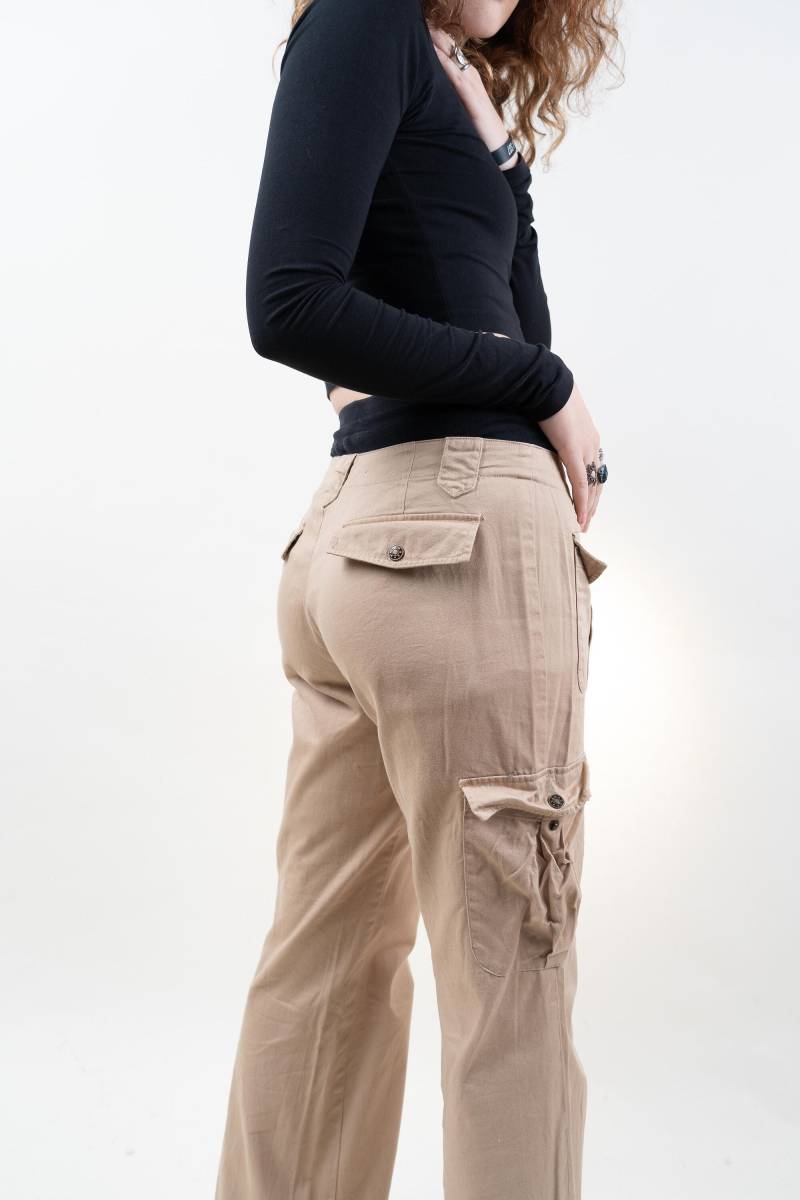 Size M Vintage Army Cargo Pants Beige Cream Trousers 80S Gender Neutral Many Pockets 90S Aesthetic Y2K Second Hand von nonaClothingVintage