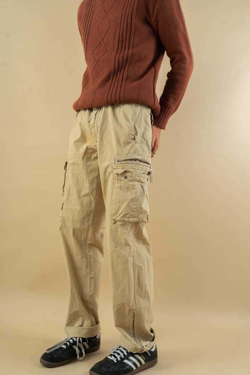 Size M Vintage Army Cargo Pants Beige Trousers 80S Gender Neutral Many Pockets 90S Aesthetic Y2K Second Hand von nonaClothingVintage