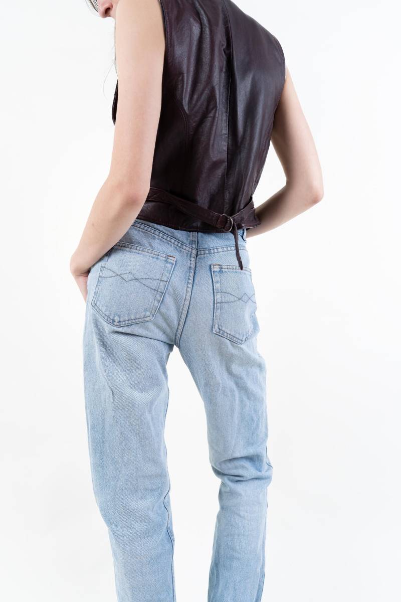 Size S 80S Vintage Denim Jeans Pants High Waist 28 Light Blue Wash Original Pair Of Gender Neutral Second Hand von nonaClothingVintage